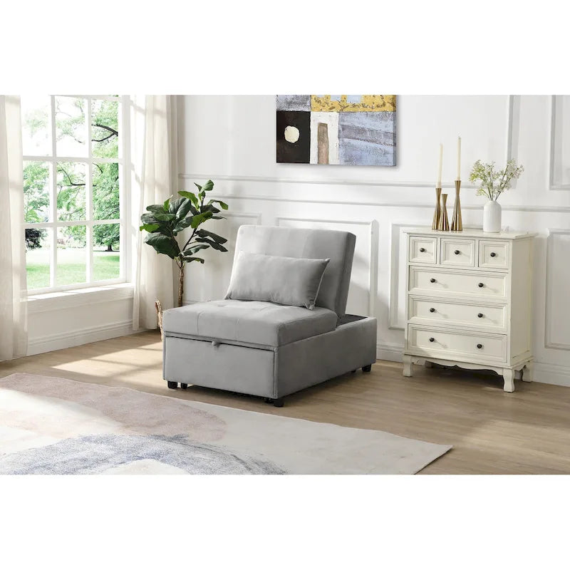 Folding Ottoman Sofa Bed — 4-in-1 Convertible Lounger in Grey