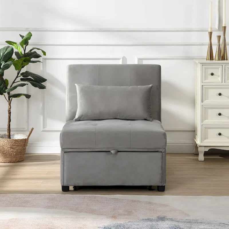 Folding Ottoman Sofa Bed — 4-in-1 Convertible Lounger in Grey