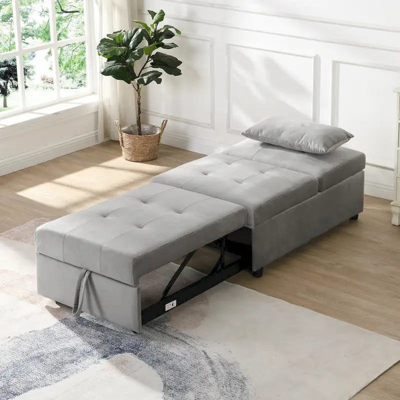 Folding Ottoman Sofa Bed — 4-in-1 Convertible Lounger in Grey