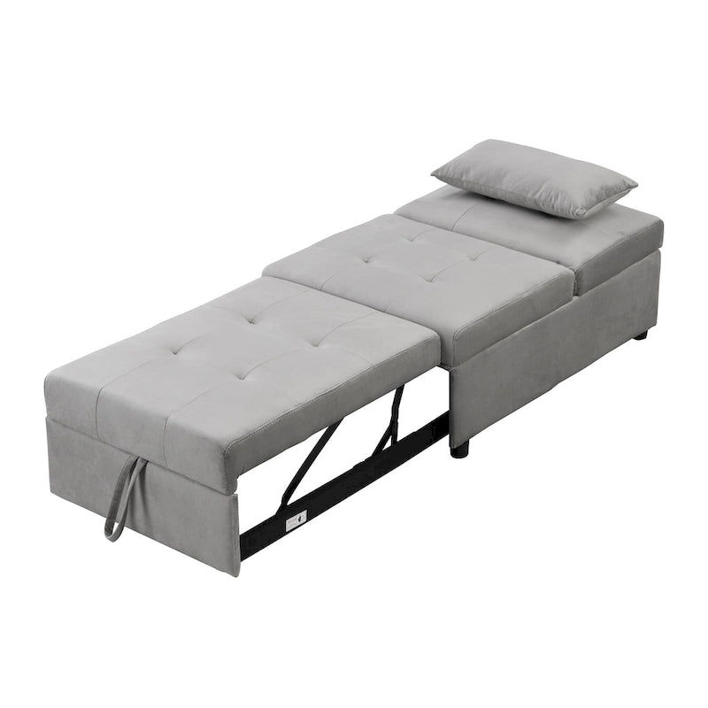 Folding Ottoman Sofa Bed — 4-in-1 Convertible Lounger in Grey