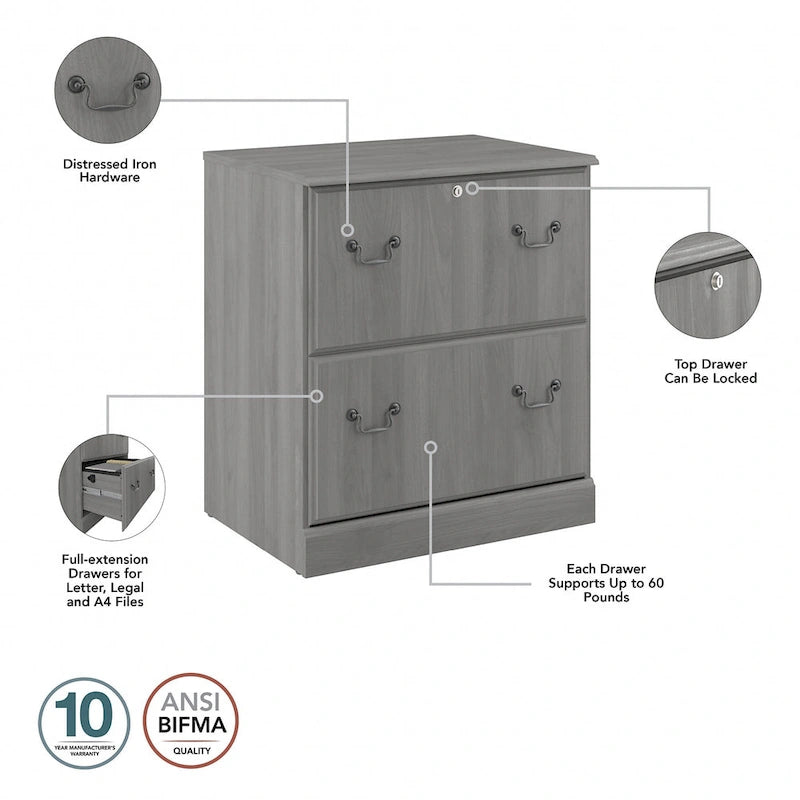 Lateral File Cabinet with Lockable Drawer and Ball-Bearing Slides