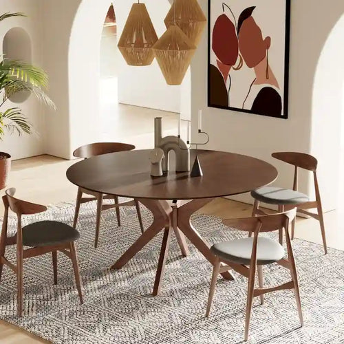 Modrest Ember Modern Large 59 Round Walnut Dining Table