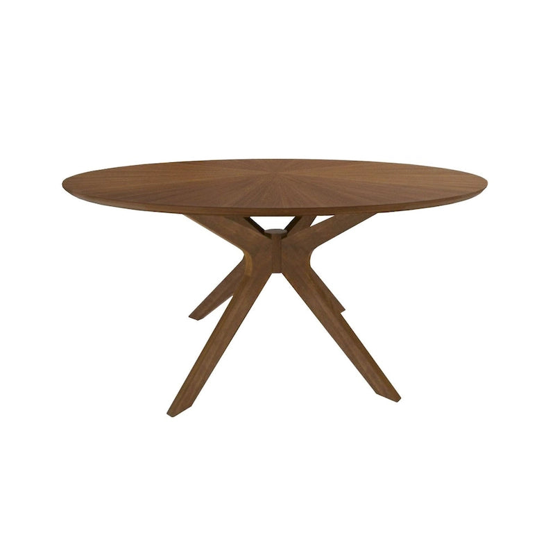 59" Round Walnut Sunburst Dining Table, Seats 6