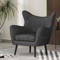 Mid-Century Wingback Club Chair with Splayed Oak Legs — Textured Tweed Fabric