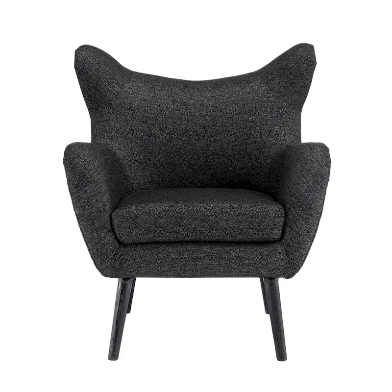Mid-Century Wingback Club Chair with Splayed Oak Legs — Textured Tweed Fabric