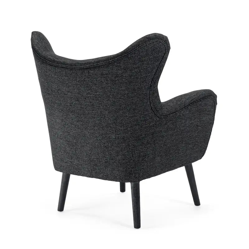 Mid-Century Wingback Club Chair with Splayed Oak Legs — Textured Tweed Fabric