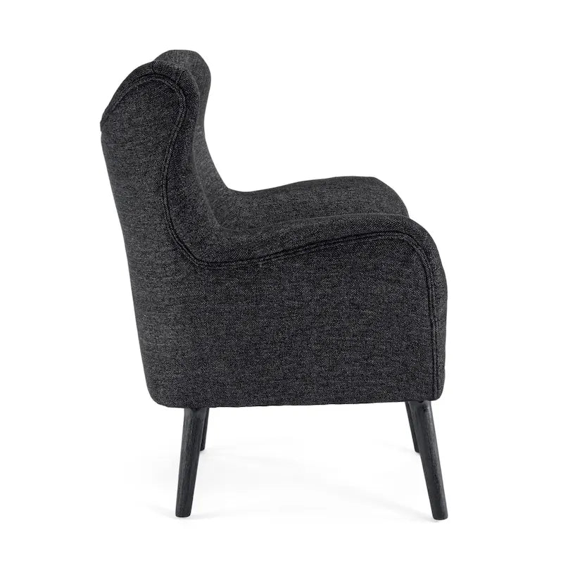 Mid-Century Wingback Club Chair with Splayed Oak Legs — Textured Tweed Fabric