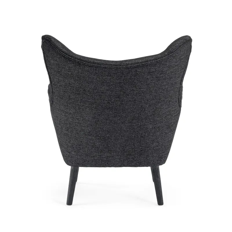 Mid-Century Wingback Club Chair with Splayed Oak Legs — Textured Tweed Fabric