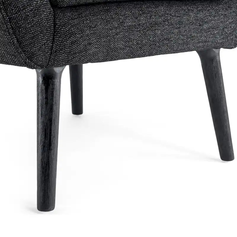 Mid-Century Wingback Club Chair with Splayed Oak Legs — Textured Tweed Fabric