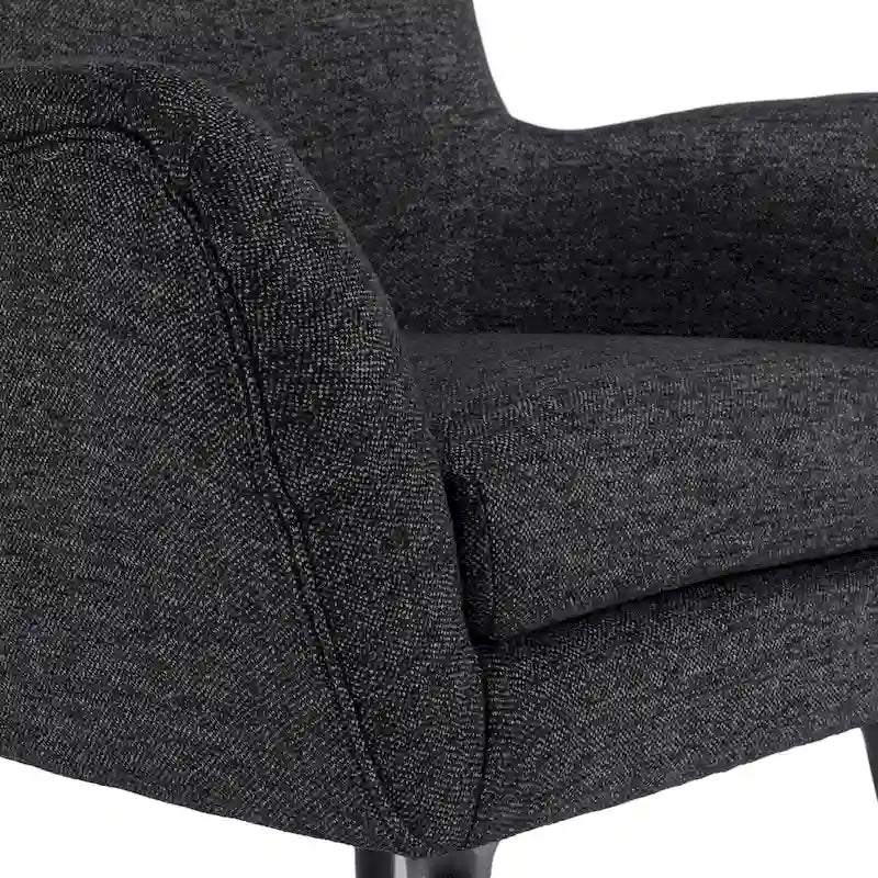 Mid-Century Wingback Club Chair with Splayed Oak Legs — Textured Tweed Fabric
