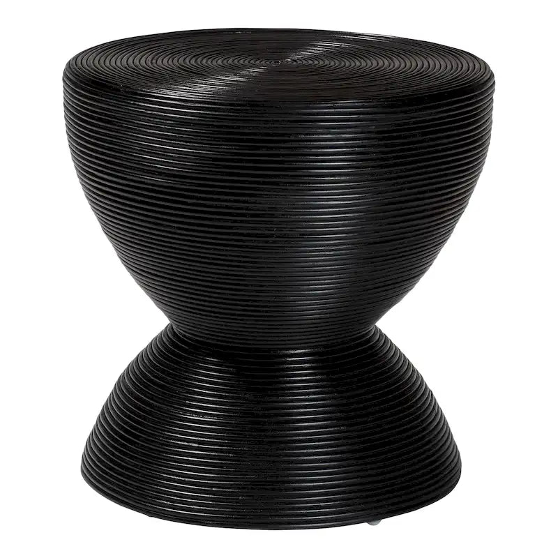 Natural Rattan Hourglass Side Table, Boho Round End Table for Living Room