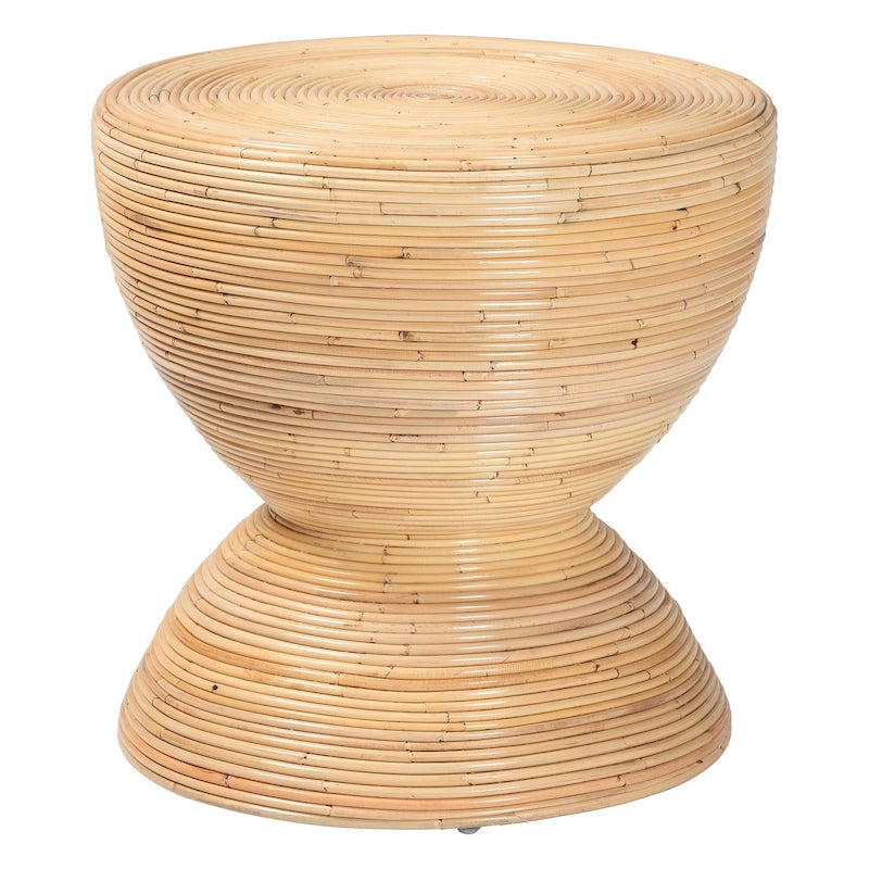 Natural Rattan Hourglass Side Table, Boho Round End Table for Living Room