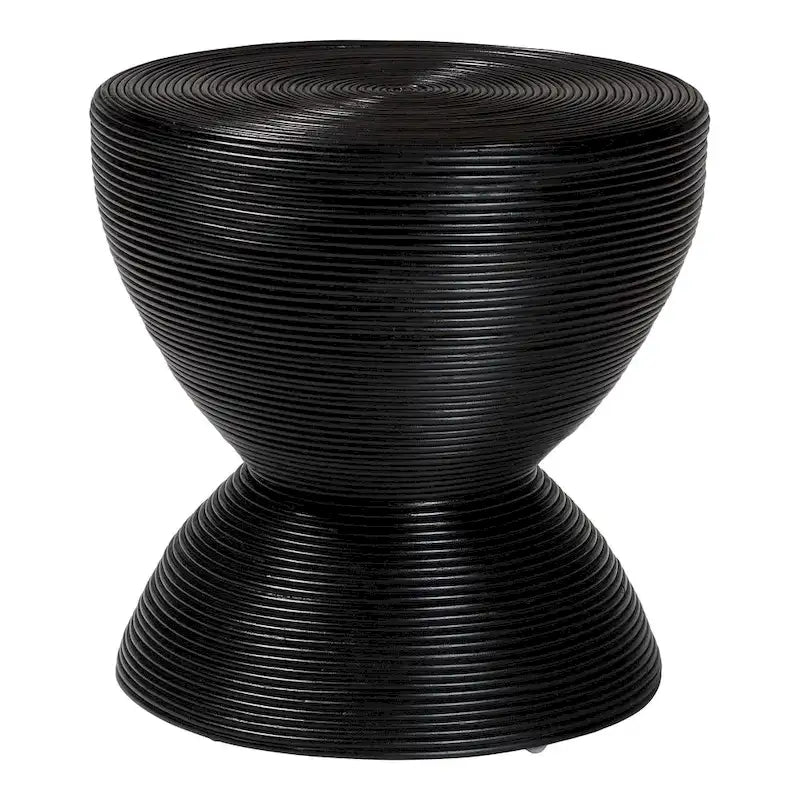 Natural Rattan Hourglass Side Table, Boho Round End Table for Living Room