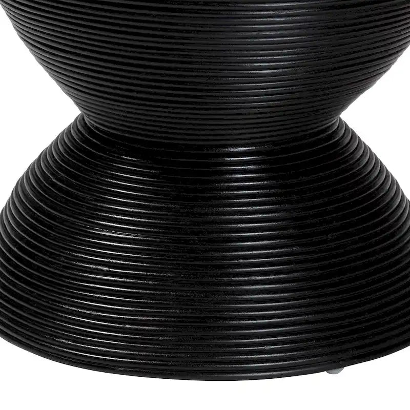 Natural Rattan Hourglass Side Table, Boho Round End Table for Living Room