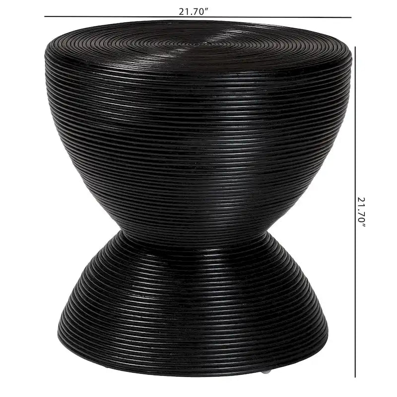 Natural Rattan Hourglass Side Table, Boho Round End Table for Living Room