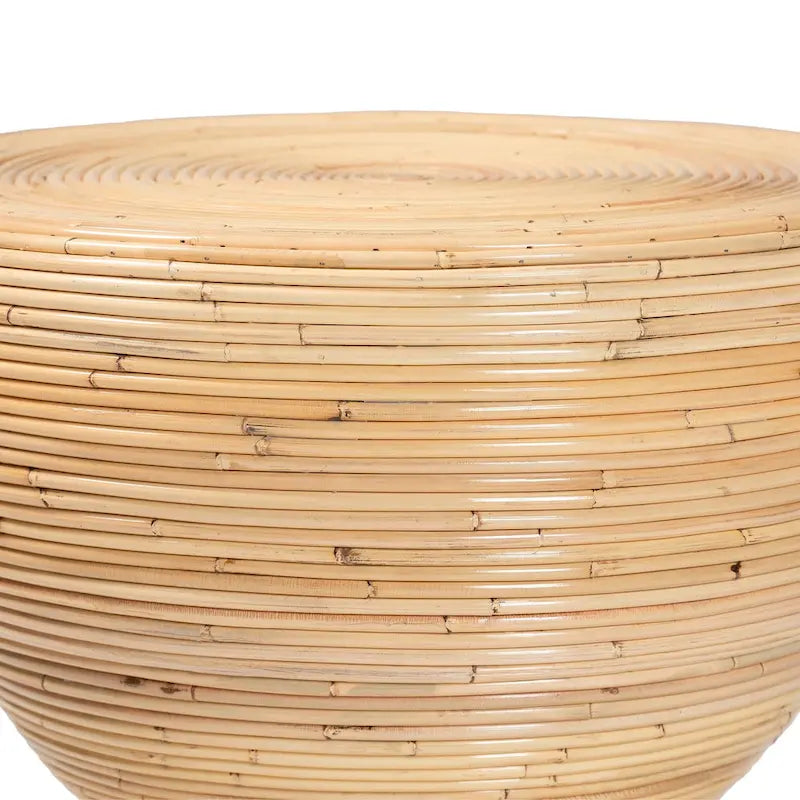 Natural Rattan Hourglass Side Table, Boho Round End Table for Living Room
