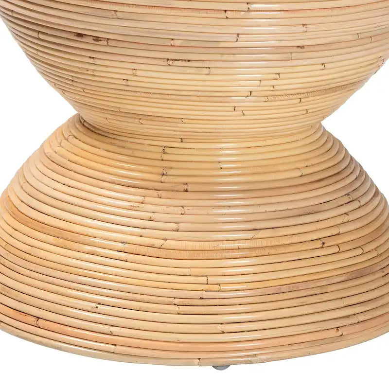 Natural Rattan Hourglass Side Table, Boho Round End Table for Living Room
