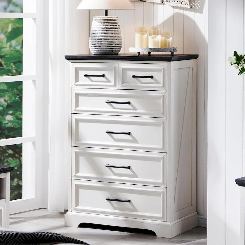 Rustic Farmhouse 6-Drawer Dresser with Barn Wood Grain Finish