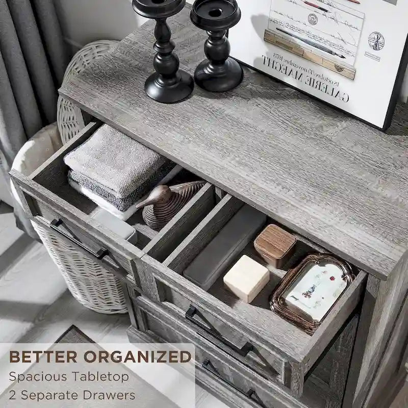 Rustic Farmhouse 6-Drawer Dresser with Barn Wood Grain Finish