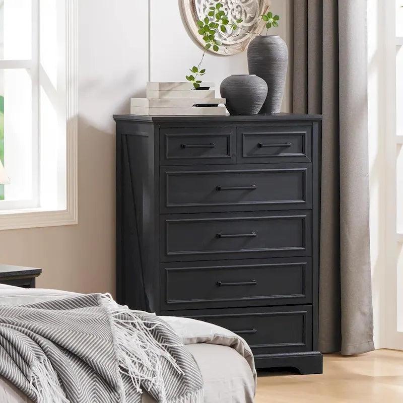 Rustic Farmhouse 6-Drawer Dresser with Barn Wood Grain Finish