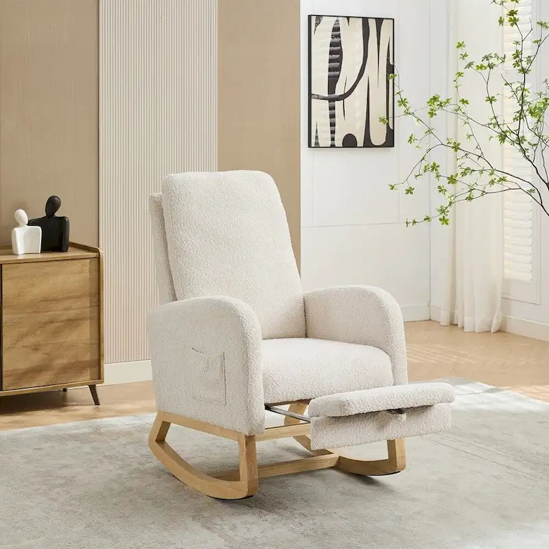 Boucle Nursery Rocking Chair with Footrest