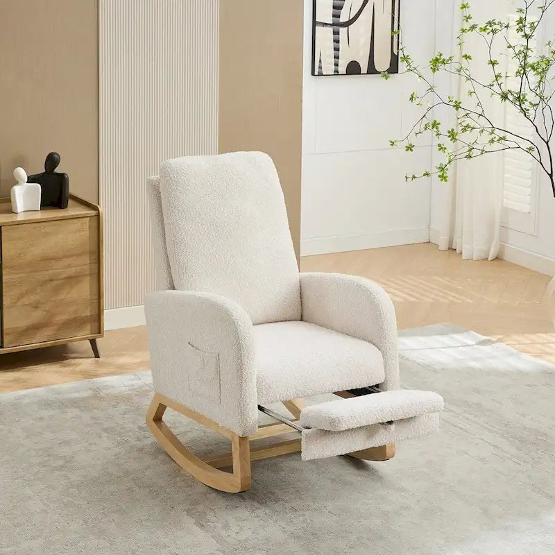 Boucle Nursery Rocking Chair with Footrest