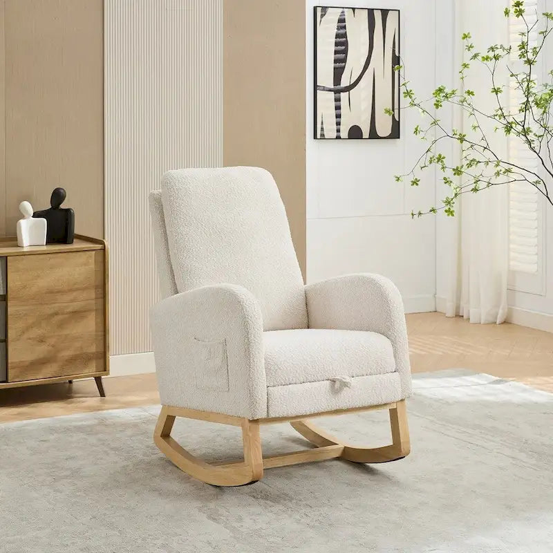 Boucle Nursery Rocking Chair with Footrest