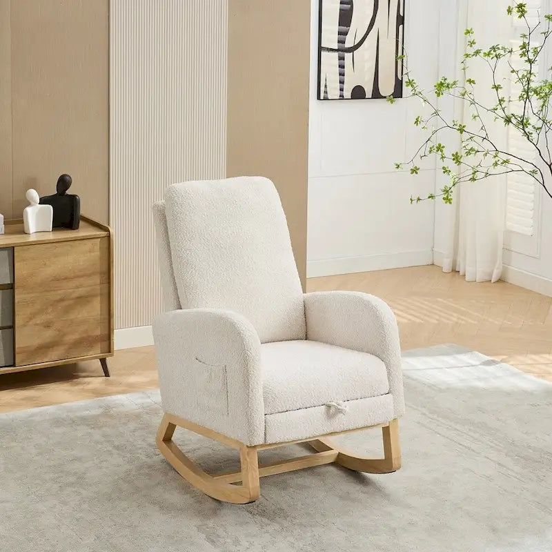 Boucle Nursery Rocking Chair with Footrest