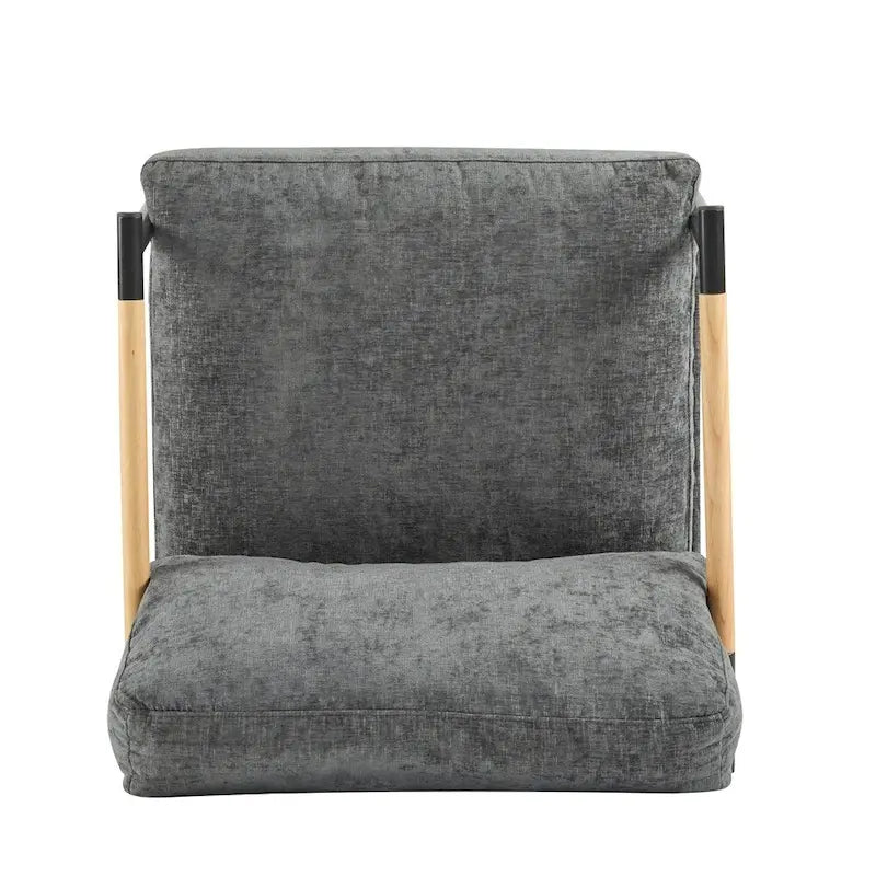 Modern Accent Armchair with Plush Cushions, Metal Frame & Wood Armrests