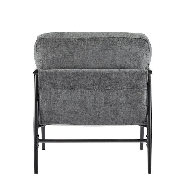 Modern Accent Armchair with Plush Cushions, Metal Frame & Wood Armrests