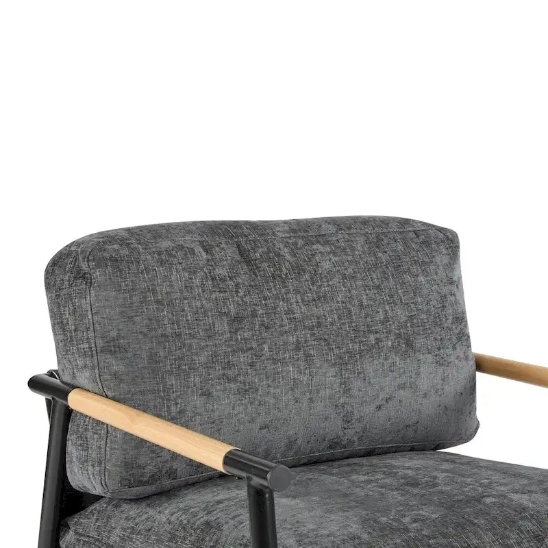 Modern Accent Armchair with Plush Cushions, Metal Frame & Wood Armrests