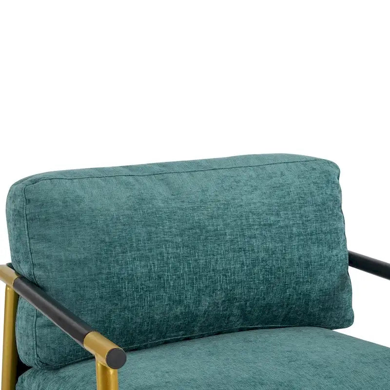 Modern Accent Armchair with Plush Cushions, Metal Frame & Wood Armrests