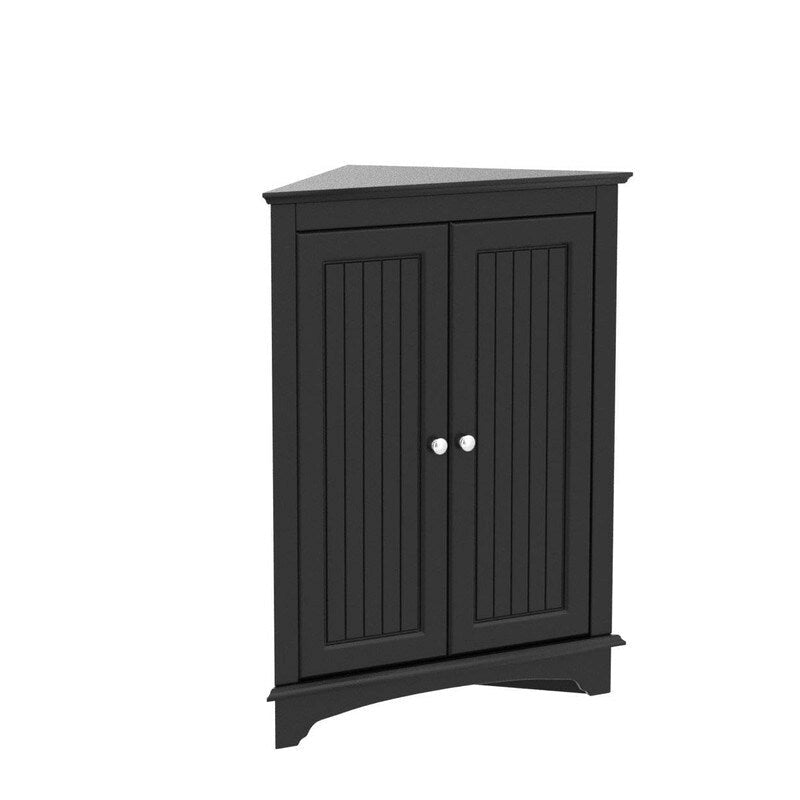 Freestanding Corner Floor Cabinet with 2 Beadboard Doors & 3 Shelves