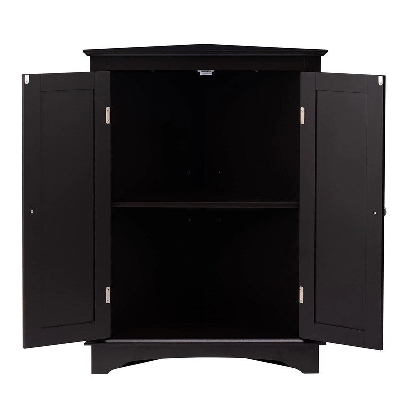 Freestanding Corner Floor Cabinet with 2 Beadboard Doors & 3 Shelves