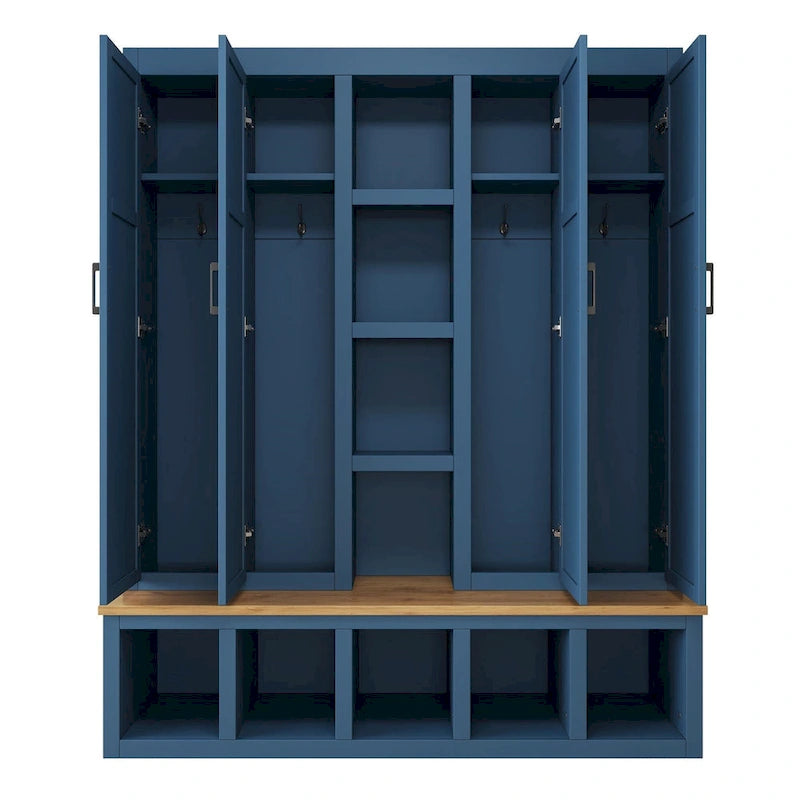 Farmhouse 4-in-1 Hall Tree with Bench, Shoe Storage, Cabinets & Hooks