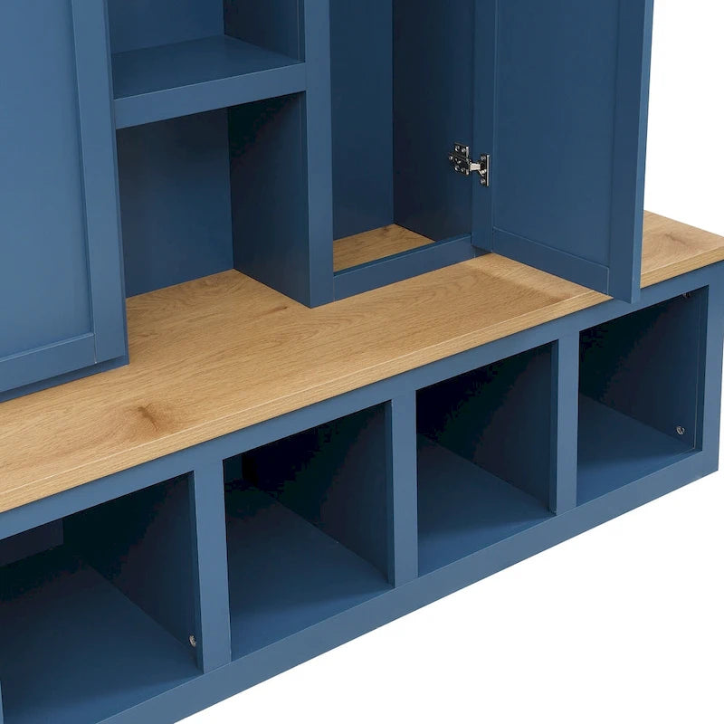 Farmhouse 4-in-1 Hall Tree with Bench, Shoe Storage, Cabinets & Hooks