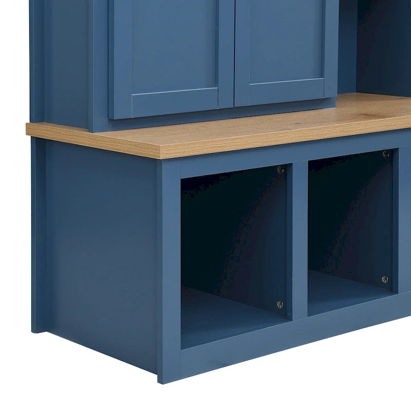 Farmhouse 4-in-1 Hall Tree with Bench, Shoe Storage, Cabinets & Hooks