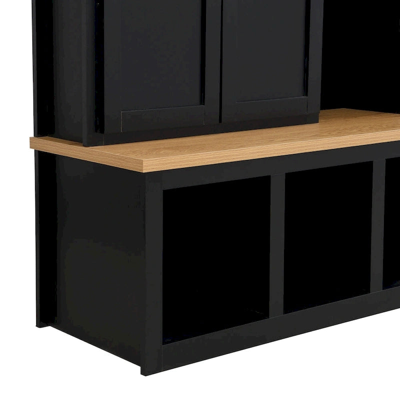 Farmhouse 4-in-1 Hall Tree with Bench, Shoe Storage, Cabinets & Hooks