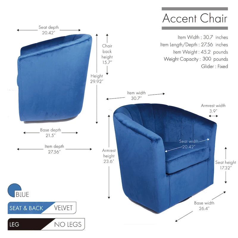 Velvet Swivel Accent Club Chair with Removable Cushion, Multiple Colors