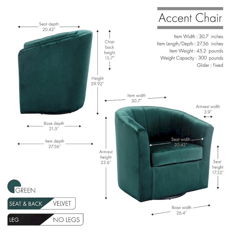 Velvet Swivel Accent Club Chair with Removable Cushion, Multiple Colors
