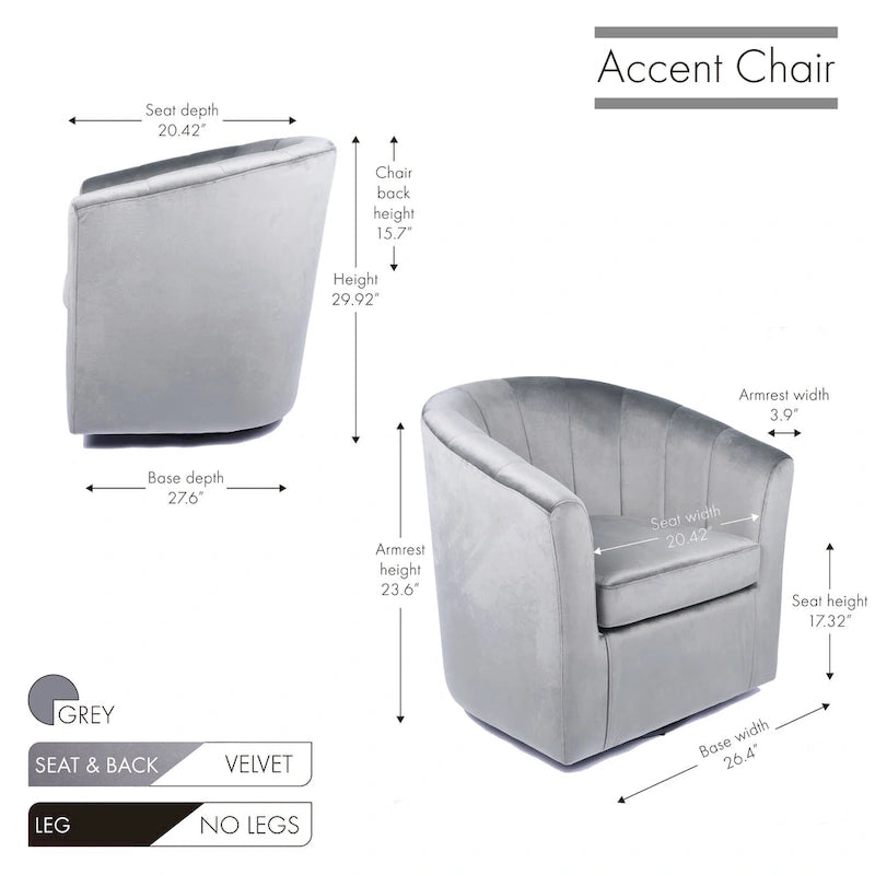 Velvet Swivel Accent Club Chair with Removable Cushion, Multiple Colors
