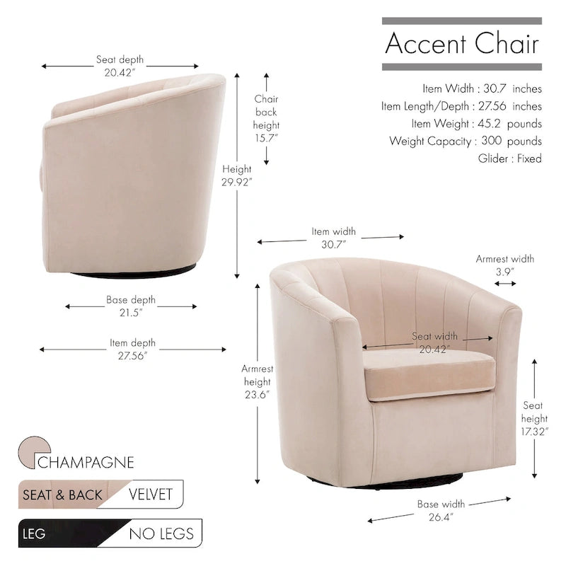 Velvet Swivel Accent Club Chair with Removable Cushion, Multiple Colors