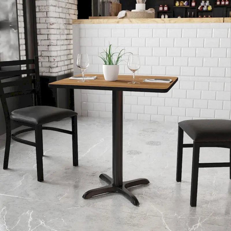 Rectangular Laminate Dining Table with Cast Iron X-Base — Commercial Grade