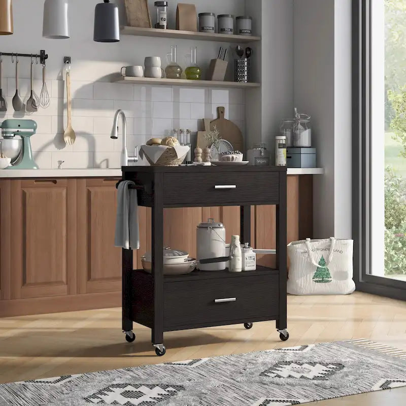2-Drawer Serving Cart with Open Shelf