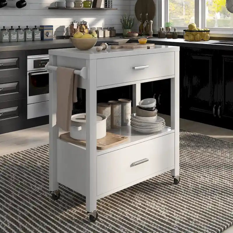 2-Drawer Serving Cart with Open Shelf