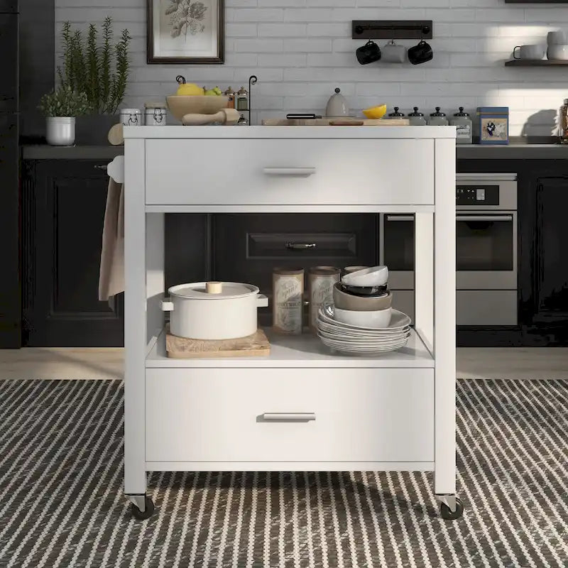 2-Drawer Serving Cart with Open Shelf