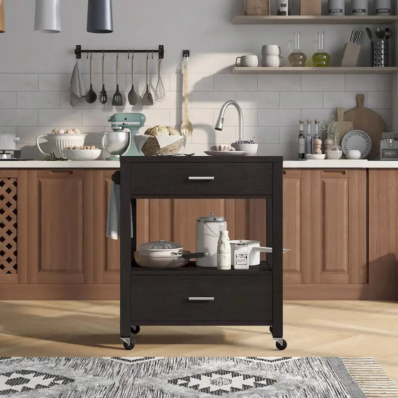 2-Drawer Serving Cart with Open Shelf