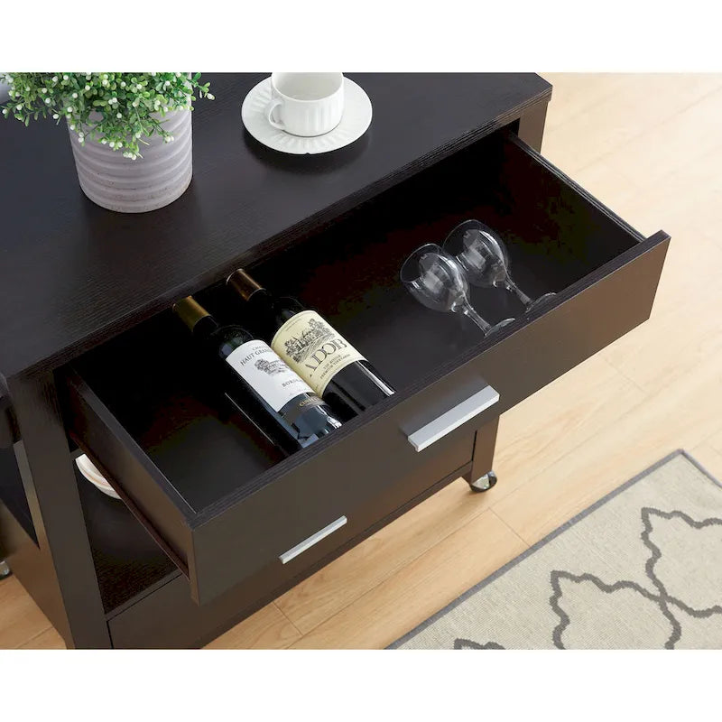 2-Drawer Serving Cart with Open Shelf