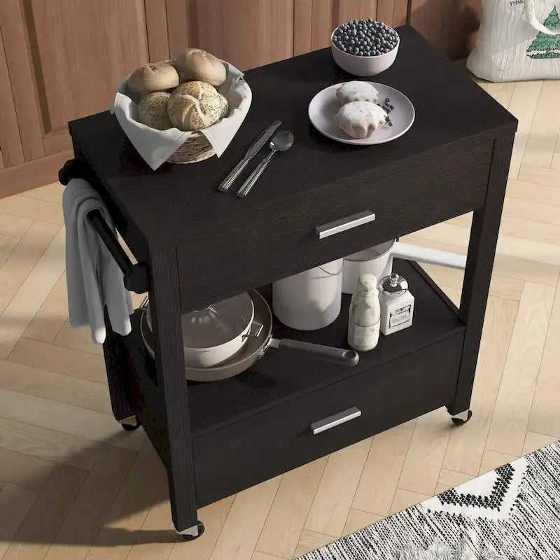 2-Drawer Serving Cart with Open Shelf