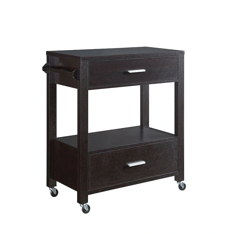 2-Drawer Serving Cart with Open Shelf